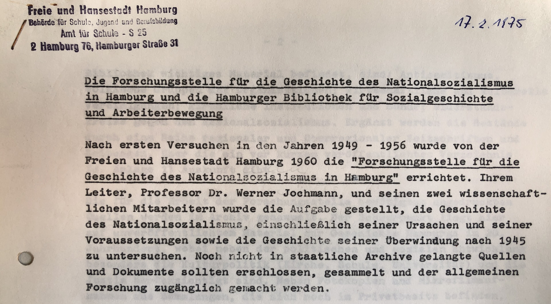 Dokument über die Gründung der FZH.
